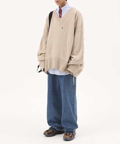 MASONPRINCE（メイソンプリンス）の「【MASONPRINCE】V-neck pothole rough edge sweaters MY1724（ニット/セーター・メンズ・ベージュ/ライトブルー・M/L/S）」の16枚目の写真