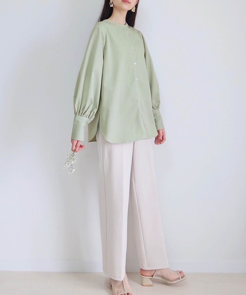 PURIL（ピュリル）の「【PURIL】2way バンドカラーギャザーデザイン ボリュームスリーブ ブラウス（シャツ/ブラウス・レディース・ホワイト/ブルー/グリーン・S/M）」の7枚目の写真