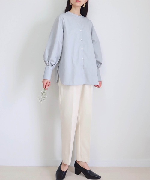 PURIL（ピュリル）の「【PURIL】2way バンドカラーギャザーデザイン ボリュームスリーブ ブラウス（シャツ/ブラウス・レディース・ホワイト/ブルー/グリーン・S/M）」の9枚目の写真