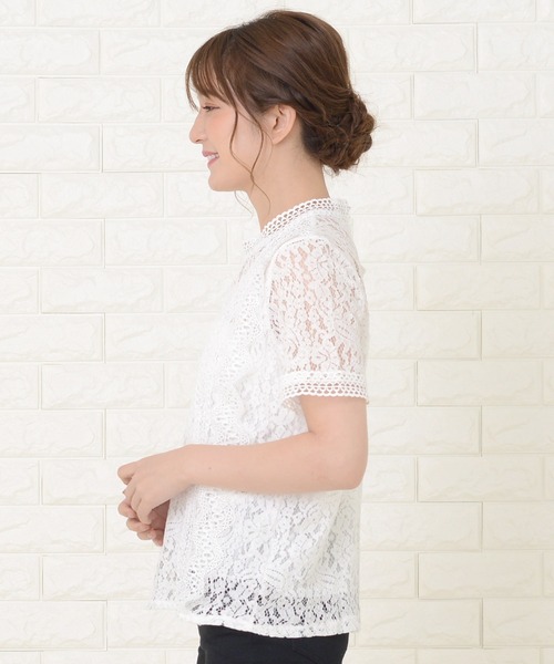 Lace Ladies（レースレディース）の「立ち襟レース 半袖ブラウス シャツ（シャツ/ブラウス・レディース・ブラック/ピンク/ホワイト・FREE）」の7枚目の写真