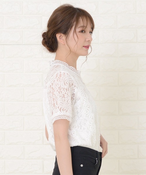 Lace Ladies（レースレディース）の「立ち襟レース 半袖ブラウス シャツ（シャツ/ブラウス・レディース・ブラック/ピンク/ホワイト・FREE）」の11枚目の写真