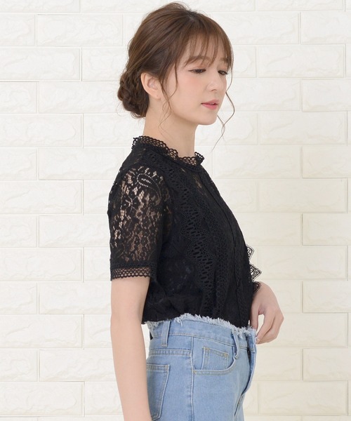 Lace Ladies（レースレディース）の「立ち襟レース 半袖ブラウス シャツ（シャツ/ブラウス・レディース・ブラック/ピンク/ホワイト・FREE）」の14枚目の写真