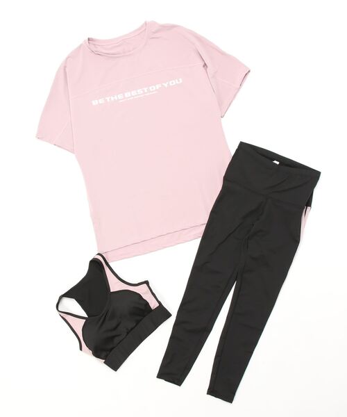 CHEATFULLDAYS（チートフルデイズ）の「レディースフィットネスウェア Tシャツ・ブラトップ・レギンスパンツ3点セット（スポーツグッズ・レディース・ブラック/パープル/ピンク・M/L）」の12枚目の写真