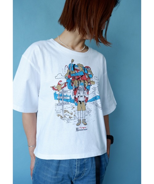 MANASTASH（マナスタッシュ）の「MANASTASH/マナスタッシュ　Ws BENLAMB HIKING TEE ベンラムＴ（Tシャツ/カットソー・レディース・ホワイト/ブラック・MEDIUM）」の6枚目の写真