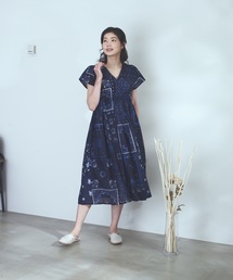 【C-FORT POINT】インド綿半袖ロング丈ワンピース