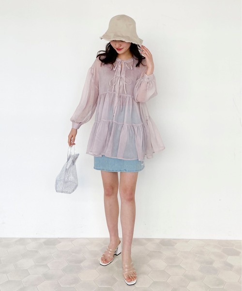 EPIMI E'PIMMY（エピミエピミー）の「３Wayティアードシアーブラウス（シャツ/ブラウス・レディース・オフホワイト/ミント/ピンクベージュ・MEDIUM）」の12枚目の写真