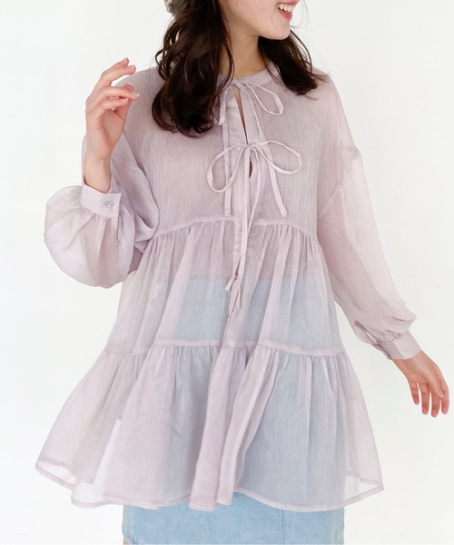 EPIMI E'PIMMY（エピミエピミー）の「３Wayティアードシアーブラウス（シャツ/ブラウス・レディース・オフホワイト/ミント/ピンクベージュ・MEDIUM）」の14枚目の写真