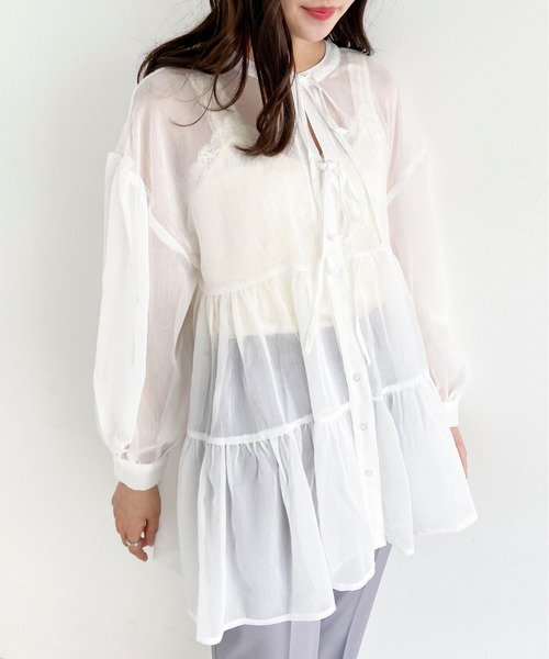 EPIMI E'PIMMY（エピミエピミー）の「３Wayティアードシアーブラウス（シャツ/ブラウス・レディース・オフホワイト/ミント/ピンクベージュ・MEDIUM）」の19枚目の写真