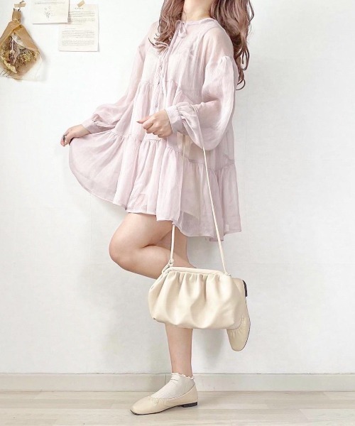 EPIMI E'PIMMY（エピミエピミー）の「３Wayティアードシアーブラウス（シャツ/ブラウス・レディース・オフホワイト/ミント/ピンクベージュ・MEDIUM）」の8枚目の写真