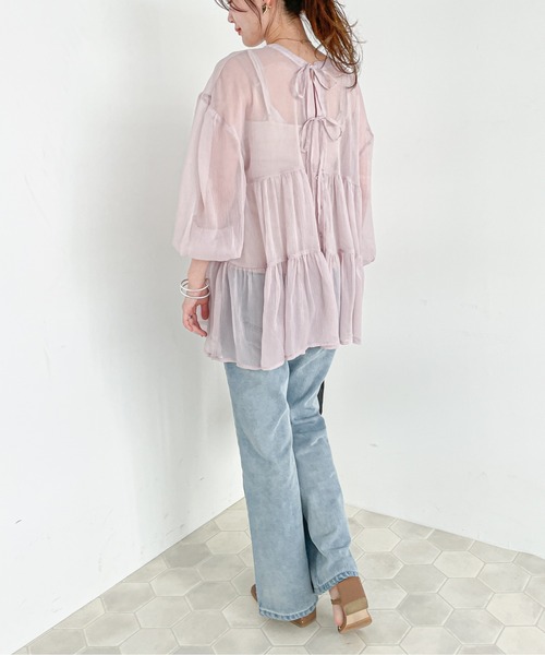 EPIMI E'PIMMY（エピミエピミー）の「３Wayティアードシアーブラウス（シャツ/ブラウス・レディース・オフホワイト/ミント/ピンクベージュ・MEDIUM）」の9枚目の写真