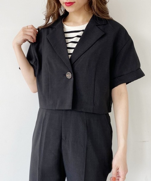 Heather（ヘザー）の「リネンライクショートジャケット 946249（テーラードジャケット・レディース・ブラック/パープル・FREE）」の11枚目の写真