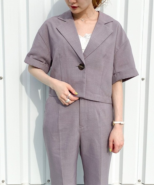 Heather（ヘザー）の「リネンライクショートジャケット 946249（テーラードジャケット・レディース・ブラック/パープル・FREE）」の14枚目の写真