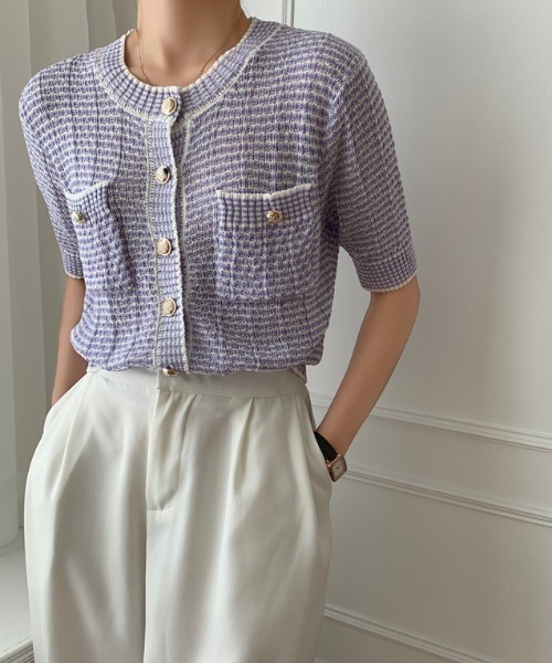 ABITOKYO（アビトーキョー）の「ワッフル編みカーディガン（カーディガン/ボレロ・レディース・パープル/ピンク/イエロー/グリーン・FREE）」の3枚目の写真