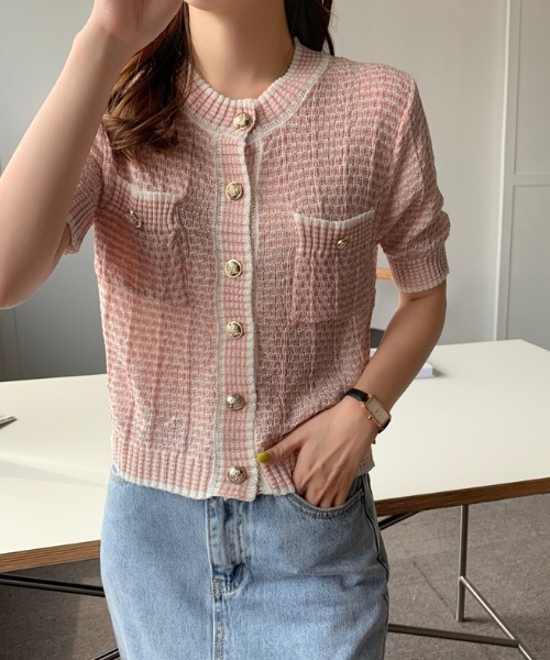 ABITOKYO（アビトーキョー）の「ワッフル編みカーディガン（カーディガン/ボレロ・レディース・パープル/ピンク/イエロー/グリーン・FREE）」の7枚目の写真