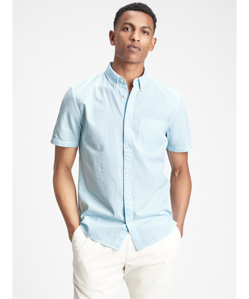 GAP（ギャップ）の「シアサッカー ボタンフロントシャツ（シャツ/ブラウス・メンズ・ライトブルー/ネイビー/ベージュ/レッド・M/S/L/XL/XS）」の16枚目の写真