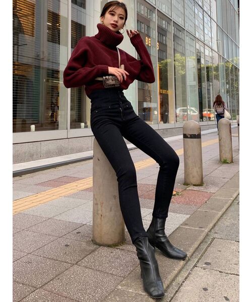 MURUA（ムルーア）の「ハイウエストZIPブラックスキニーパンツ（デニム