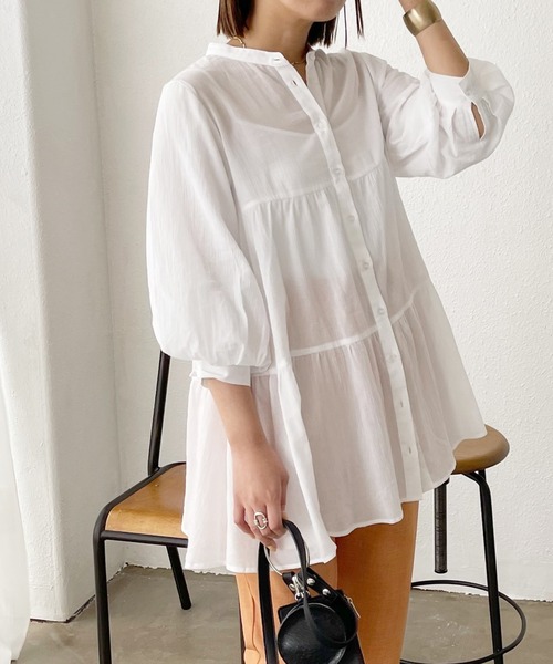 Shelly island（シェリーアイランド）の「ティアードチュニックブラウス（シャツ/ブラウス・レディース・ホワイト/ブラック・FREE）」の5枚目の写真