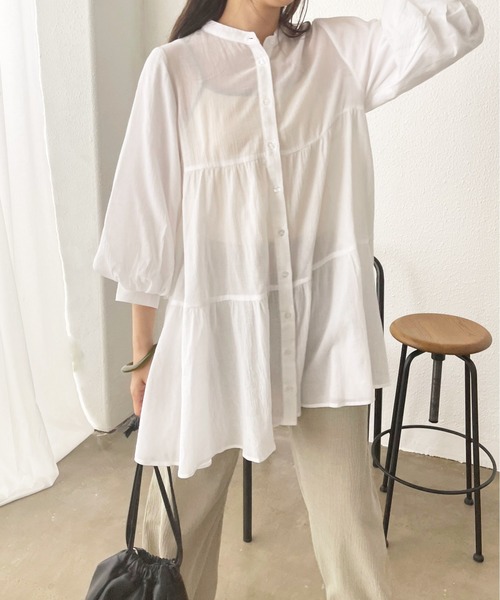 Shelly island（シェリーアイランド）の「ティアードチュニックブラウス（シャツ/ブラウス・レディース・ホワイト/ブラック・FREE）」の4枚目の写真