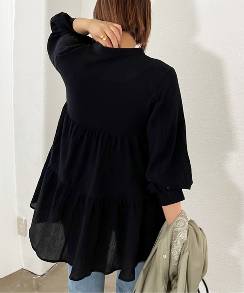 Shelly island（シェリーアイランド）の「ティアードチュニックブラウス（シャツ/ブラウス・レディース・ホワイト/ブラック・FREE）」の10枚目の写真