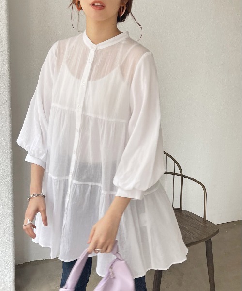 Shelly island（シェリーアイランド）の「ティアードチュニックブラウス（シャツ/ブラウス・レディース・ホワイト/ブラック・FREE）」の15枚目の写真