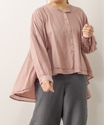 PUAL CE CIN | 強撚コットン2重ノーカラーブラウス(シャツ/ブラウス)