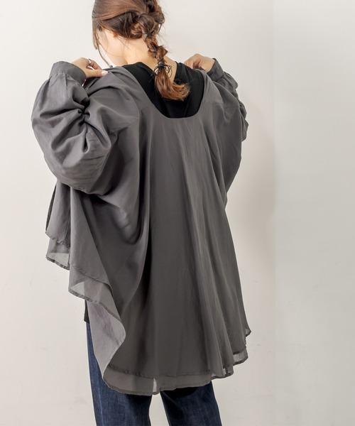 PUAL CE CIN（ピュアルセシン）の「強撚コットン2重ノーカラーブラウス（シャツ/ブラウス・レディース・チャコールグレー/ブラック/ピンク/イエロー/グレイッシュベージュ・FREE）」の3枚目の写真