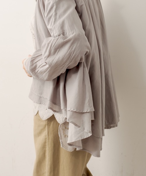 PUAL CE CIN（ピュアルセシン）の「強撚コットン2重ノーカラーブラウス（シャツ/ブラウス・レディース・チャコールグレー/ブラック/ピンク/イエロー/グレイッシュベージュ・FREE）」の12枚目の写真