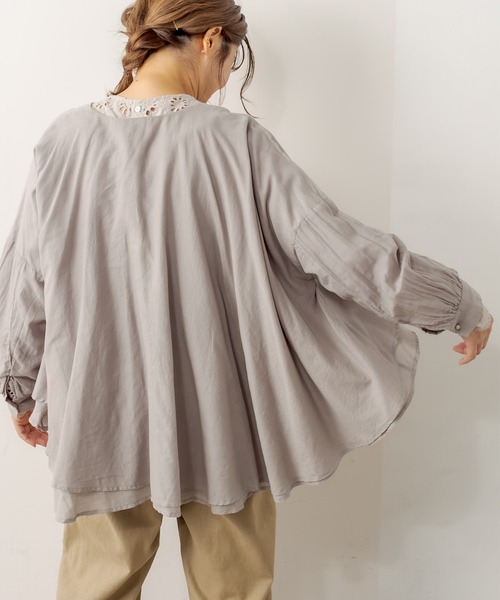 PUAL CE CIN（ピュアルセシン）の「強撚コットン2重ノーカラーブラウス（シャツ/ブラウス・レディース・チャコールグレー/ブラック/ピンク/イエロー/グレイッシュベージュ・FREE）」の19枚目の写真