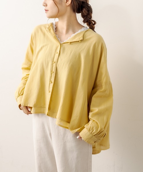 PUAL CE CIN（ピュアルセシン）の「強撚コットン2重ノーカラーブラウス（シャツ/ブラウス・レディース・チャコールグレー/ブラック/ピンク/イエロー/グレイッシュベージュ・FREE）」の16枚目の写真