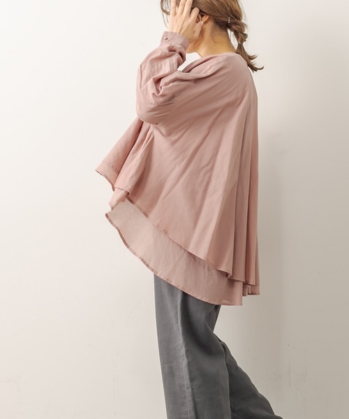 PUAL CE CIN（ピュアルセシン）の「強撚コットン2重ノーカラーブラウス（シャツ/ブラウス・レディース・チャコールグレー/ブラック/ピンク/イエロー/グレイッシュベージュ・FREE）」の20枚目の写真