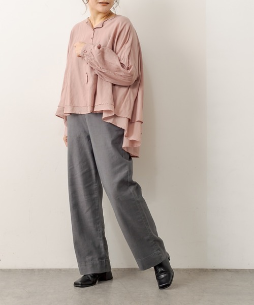 PUAL CE CIN（ピュアルセシン）の「強撚コットン2重ノーカラーブラウス（シャツ/ブラウス・レディース・チャコールグレー/ブラック/ピンク/イエロー/グレイッシュベージュ・FREE）」の17枚目の写真