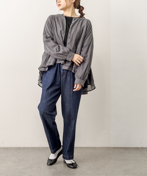 PUAL CE CIN（ピュアルセシン）の「強撚コットン2重ノーカラーブラウス（シャツ/ブラウス・レディース・チャコールグレー/ブラック/ピンク/イエロー/グレイッシュベージュ・FREE）」の14枚目の写真