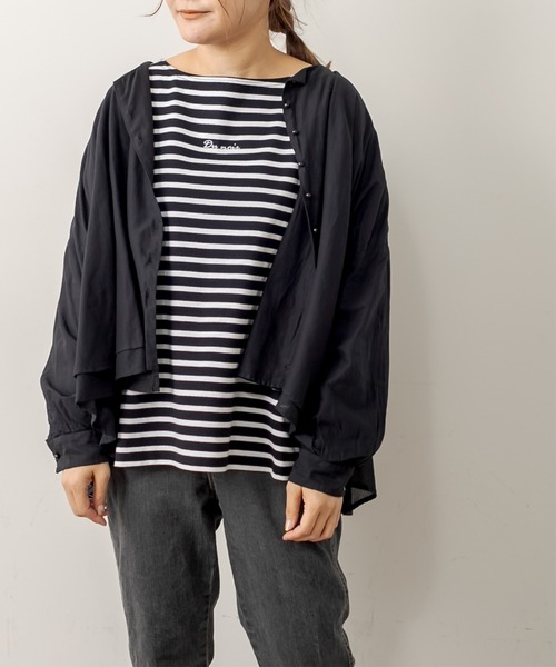 PUAL CE CIN（ピュアルセシン）の「強撚コットン2重ノーカラーブラウス（シャツ/ブラウス・レディース・チャコールグレー/ブラック/ピンク/イエロー/グレイッシュベージュ・FREE）」の21枚目の写真