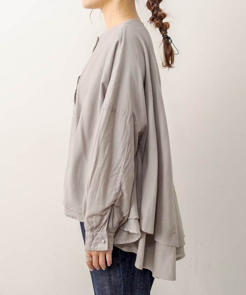 PUAL CE CIN（ピュアルセシン）の「強撚コットン2重ノーカラーブラウス（シャツ/ブラウス・レディース・チャコールグレー/ブラック/ピンク/イエロー/グレイッシュベージュ・FREE）」の11枚目の写真