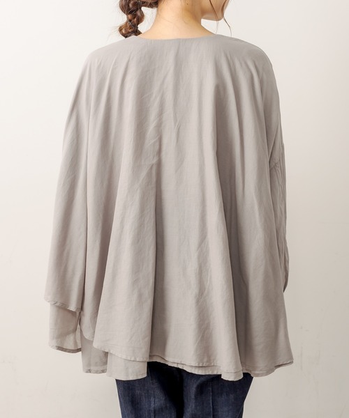 PUAL CE CIN（ピュアルセシン）の「強撚コットン2重ノーカラーブラウス（シャツ/ブラウス・レディース・チャコールグレー/ブラック/ピンク/イエロー/グレイッシュベージュ・FREE）」の8枚目の写真