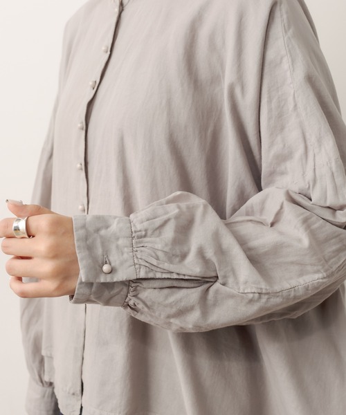 PUAL CE CIN（ピュアルセシン）の「強撚コットン2重ノーカラーブラウス（シャツ/ブラウス・レディース・チャコールグレー/ブラック/ピンク/イエロー/グレイッシュベージュ・FREE）」の15枚目の写真