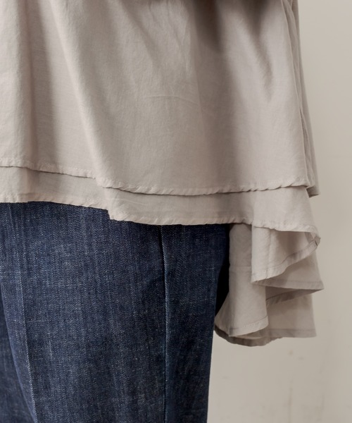PUAL CE CIN（ピュアルセシン）の「強撚コットン2重ノーカラーブラウス（シャツ/ブラウス・レディース・チャコールグレー/ブラック/ピンク/イエロー/グレイッシュベージュ・FREE）」の22枚目の写真