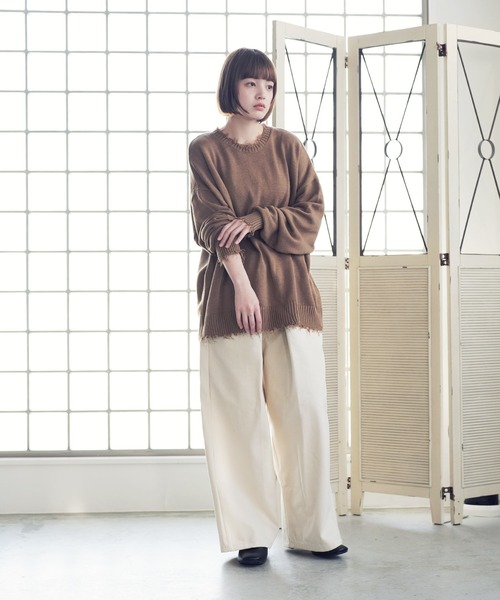 Air Tokyo(エアートウキョー)の「オーバーサイズ ボリューム クルーネック ダメージ ニット ビッグ セーター(ニット/セーター・メンズ・ブラック/ブラウン/アイボリー・MEDIUM/LARGE)」の7枚目の写真