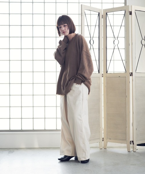 Air Tokyo(エアートウキョー)の「オーバーサイズ ボリューム クルーネック ダメージ ニット ビッグ セーター(ニット/セーター・メンズ・ブラック/ブラウン/アイボリー・MEDIUM/LARGE)」の5枚目の写真