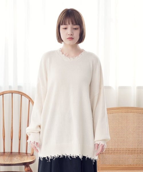 Air Tokyo(エアートウキョー)の「オーバーサイズ ボリューム クルーネック ダメージ ニット ビッグ セーター(ニット/セーター・メンズ・ブラック/ブラウン/アイボリー・MEDIUM/LARGE)」の18枚目の写真