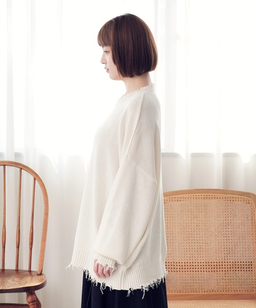 Air Tokyo(エアートウキョー)の「オーバーサイズ ボリューム クルーネック ダメージ ニット ビッグ セーター(ニット/セーター・メンズ・ブラック/ブラウン/アイボリー・MEDIUM/LARGE)」の19枚目の写真