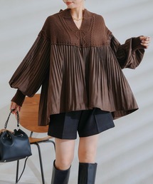 DouDou | 【WEB先行販売】ケーブルニット×プリーツ異素材切替プルオーバー(ニット/セーター)