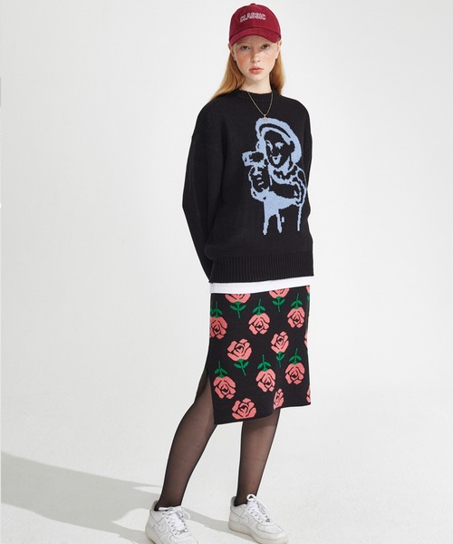 WONDER VISITOR（ワンダービジター）の「WONDER VISITOR／Rose柄ミドルスカート　2239632（スカート・レディース・ブラック/ライトベージュ・FREE）」の13枚目の写真