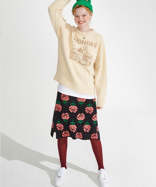 WONDER VISITOR（ワンダービジター）の「WONDER VISITOR／Rose柄ミドルスカート　2239632（スカート・レディース・ブラック/ライトベージュ・FREE）」の9枚目の写真