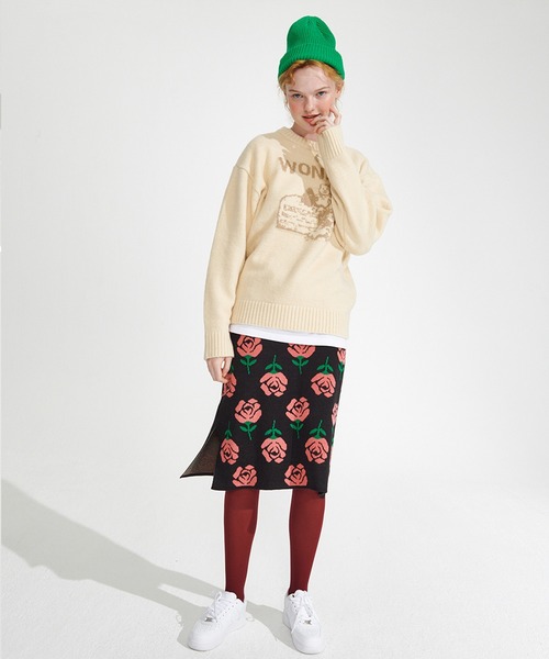 WONDER VISITOR（ワンダービジター）の「WONDER VISITOR／Rose柄ミドルスカート　2239632（スカート・レディース・ブラック/ライトベージュ・FREE）」の4枚目の写真