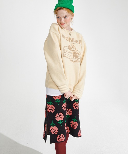 WONDER VISITOR（ワンダービジター）の「WONDER VISITOR／Rose柄ミドルスカート　2239632（スカート・レディース・ブラック/ライトベージュ・FREE）」の7枚目の写真