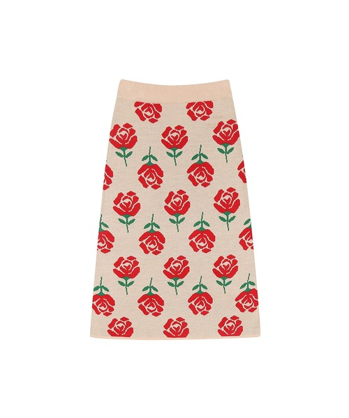 WONDER VISITOR（ワンダービジター）の「WONDER VISITOR／Rose柄ミドルスカート　2239632（スカート・レディース・ブラック/ライトベージュ・FREE）」の5枚目の写真