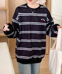 DEVICE | 《即完/予約OK》ビッグシルエット キャップロゴ ボーダー ロンT トレーナー(スウェット)