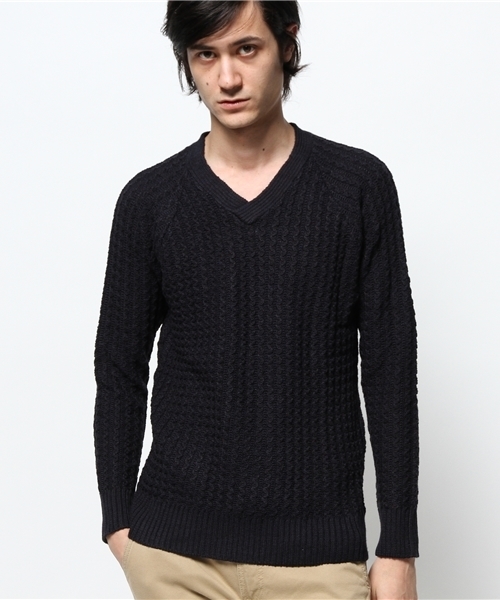 KATHARINE HAMNETT LONDON （キャサリンハムネットロンドン）の「CODE STRIPE PO / コードストライププルオーバー（ニット/セーター・メンズ・イエロー/ホワイト/ネイビー・MEDIUM/LARGE/AL）」の3枚目の写真