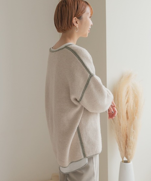 URBAN RESEARCH（アーバンリサーチ）の「パイピングVネックニット（ニット/セーター・レディース・モカ/ブラウン/アイボリー・FREE）」の9枚目の写真